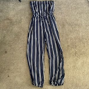 Strapless blue/white striped jumpsuit size S